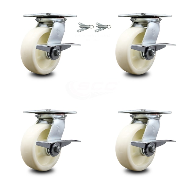 Service Caster 6 Inch Nylon Caster Set with Ball Bearing 4 Brake and 2 Swivel Lock SCC SCC-35S620-NYB-SLB-BSL-2-SLB-2 - main
